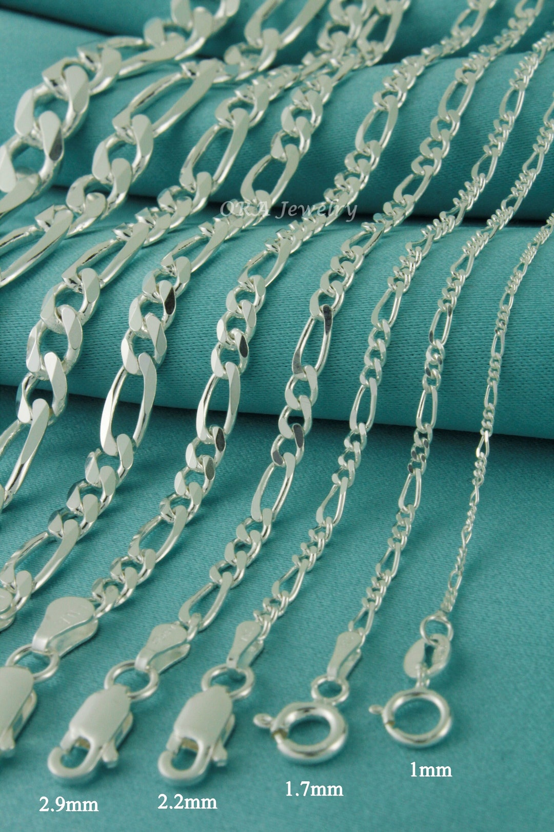 925 Sterling Silver Figaro Chain, Real Silver Chains, Silver Chain Thickness 1mm, 1.7mm, 2.2mm