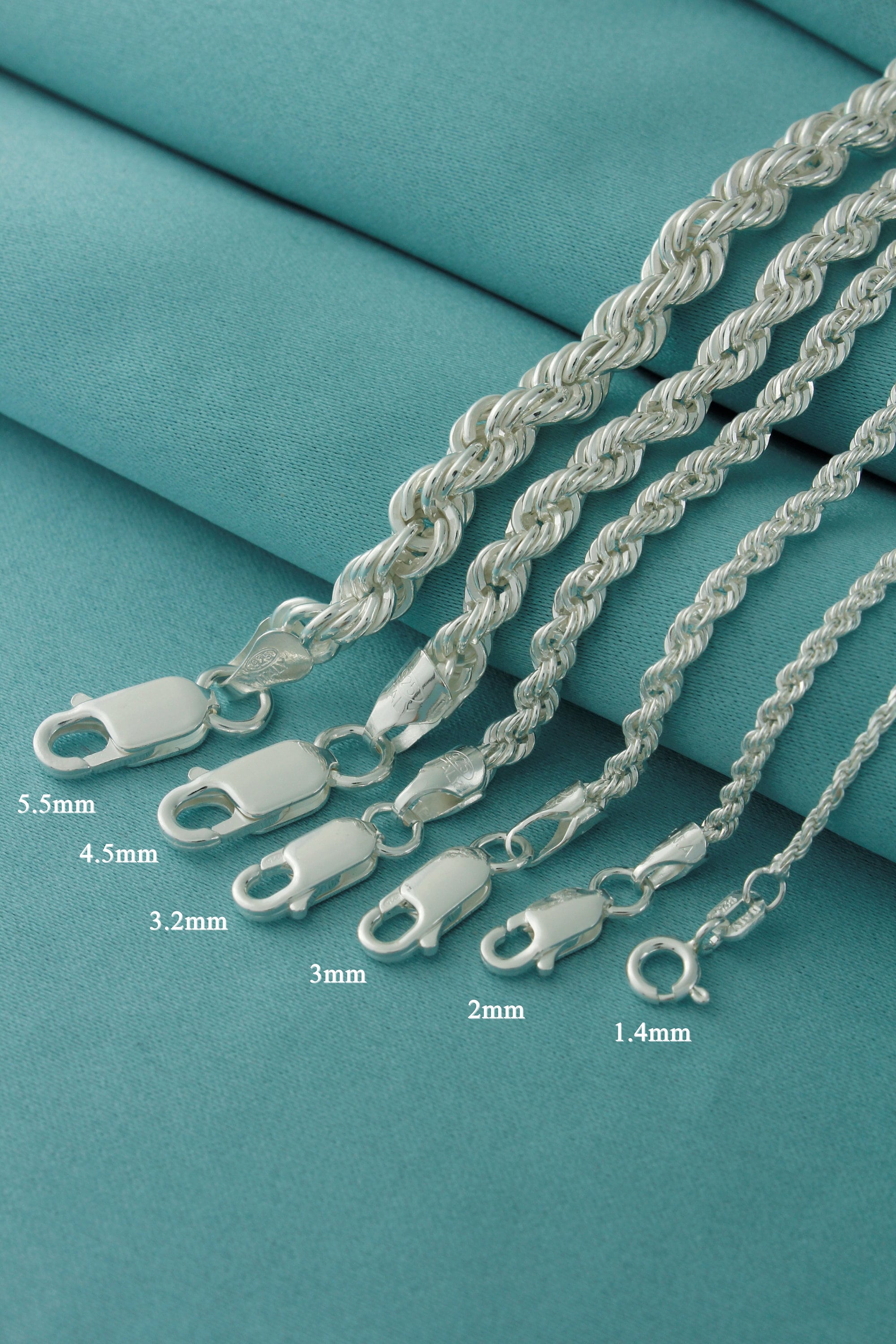 925 Sterling Silver Rope Chain Necklace Made in Italy, Silver
