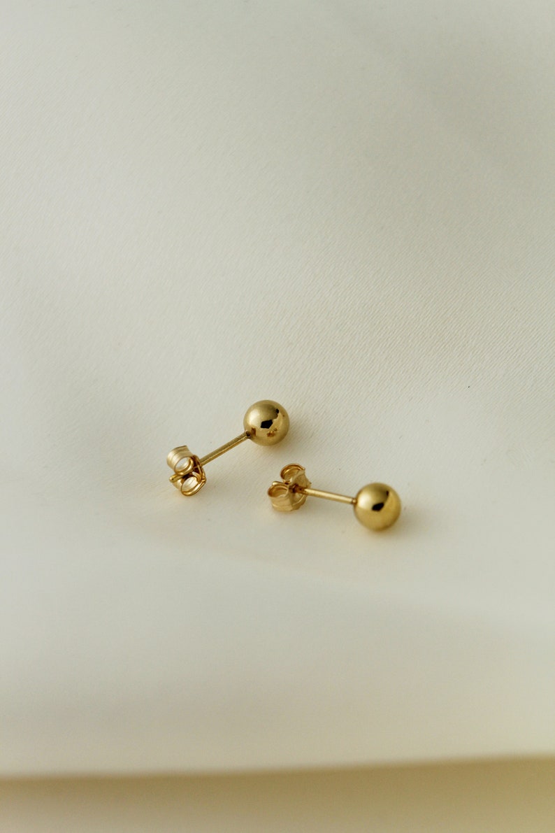 14K Gold Filled Tarnish Resistant Ball Stud Earrings, Gold Filled Plain Ball Stud Earrings 3mm, 4mm, 5mm, Simple Gold Ball Stud Earrings image 9