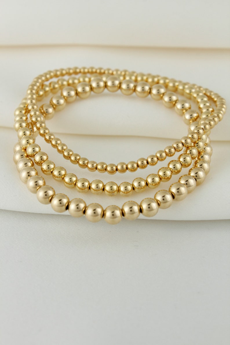 14k Gold Filled Tarnish Resistant Beaded Layering Bracelet Etsy