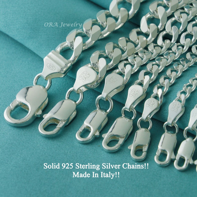 Solid 925 Sterling Silver Curb Chains in different Sizes