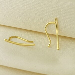 18K Gold Vermeil Ear Climber, Ear Climber, Silver Ear Cuff, Minimalist Simple Ear Climber, Plain Ear Crawlers image 4