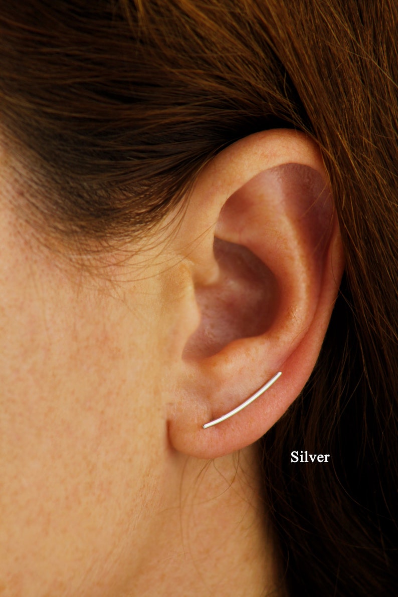 18K Gold Vermeil Ear Climber, Ear Climber, Silver Ear Cuff, Minimalist Simple Ear Climber, Plain Ear Crawlers image 2