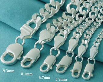 Bracciale a catena in argento sterling 925, bracciale in argento spesso da 3,8 mm, 4,5 mm, 5,7 mm, 6,7 mm, 8,1 mm, 9,3 mm, bracciale cubano in argento - Italia