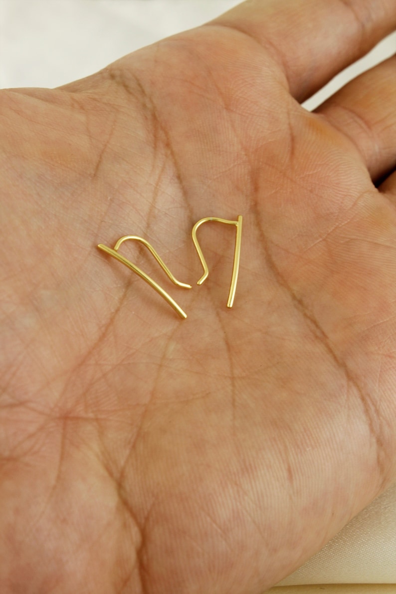 18K Gold Vermeil Ear Climber, Ear Climber, Silver Ear Cuff, Minimalist Simple Ear Climber, Plain Ear Crawlers image 9