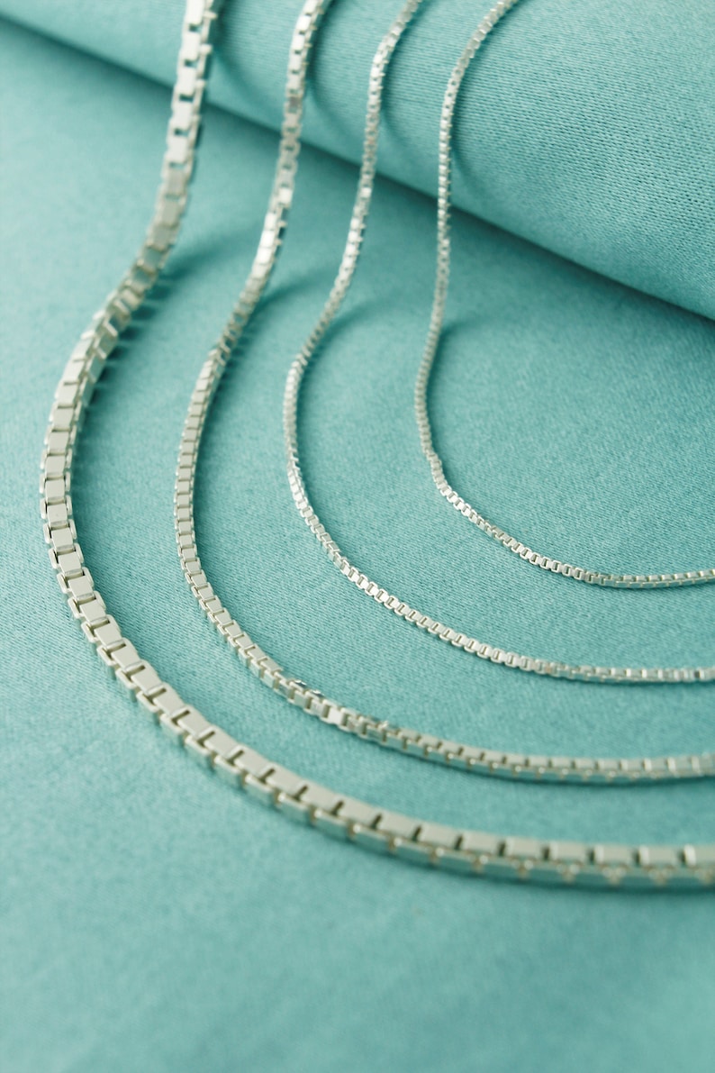 925 Sterling Silver Box Chain Necklace Made in Italy Silver Etsy