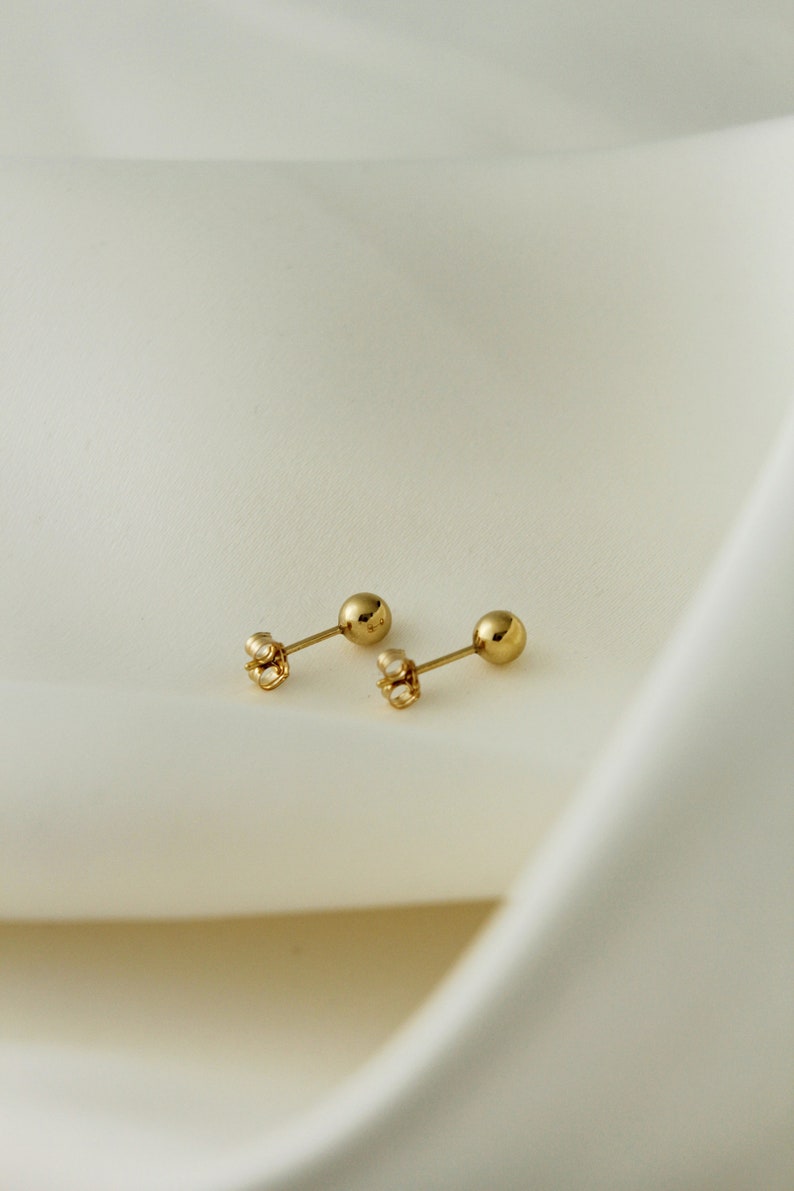 14K Gold Filled Tarnish Resistant Ball Stud Earrings, Gold Filled Plain Ball Stud Earrings 3mm, 4mm, 5mm, Simple Gold Ball Stud Earrings image 2