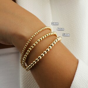 Pulsera de cuentas chapada en oro de 14 k resistente al deslustre, con capas, cuentas chapadas en oro, pulseras apilables, delicada pulsera de bolas de oro imagen 3