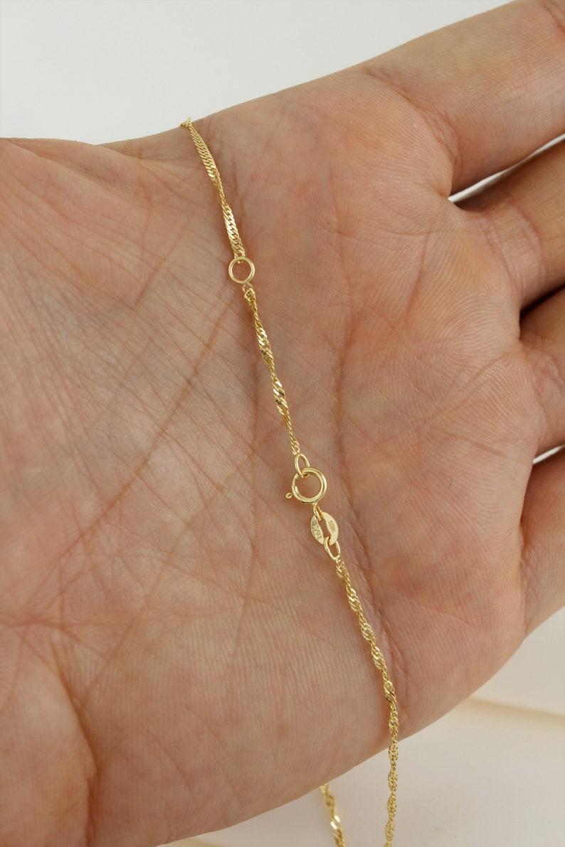 10k Solid Gold Twisted Chain Anklet, Dainty Gold Anklet, Simple Gold Anklet for Women, Real Gold Anklet, Singapore Chain Anklet image 9