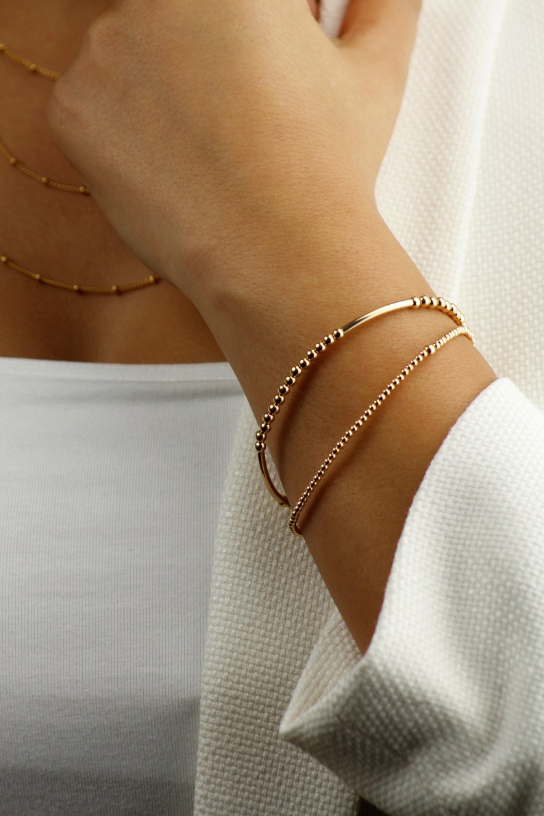 14k Gold Filled Tarnish Resistant Beaded Bracelet Thin Beaded Etsy