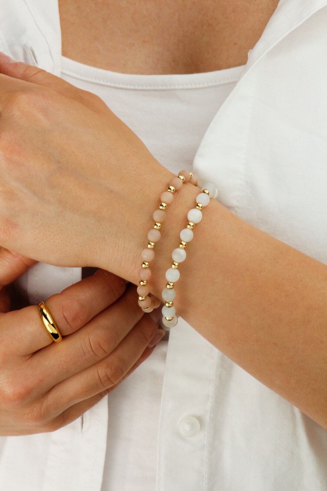 Real Moonstone Frosted Bracelet, Stretchy Bracelet, Stacking Bracelet