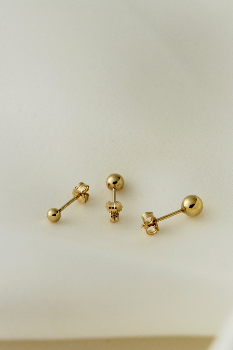 14K Gold Filled Tarnish Resistant Ball Stud Earrings, Gold Filled Plain Ball Stud Earrings 3mm, 4mm, 5mm, Simple Gold Ball Stud Earrings image 3