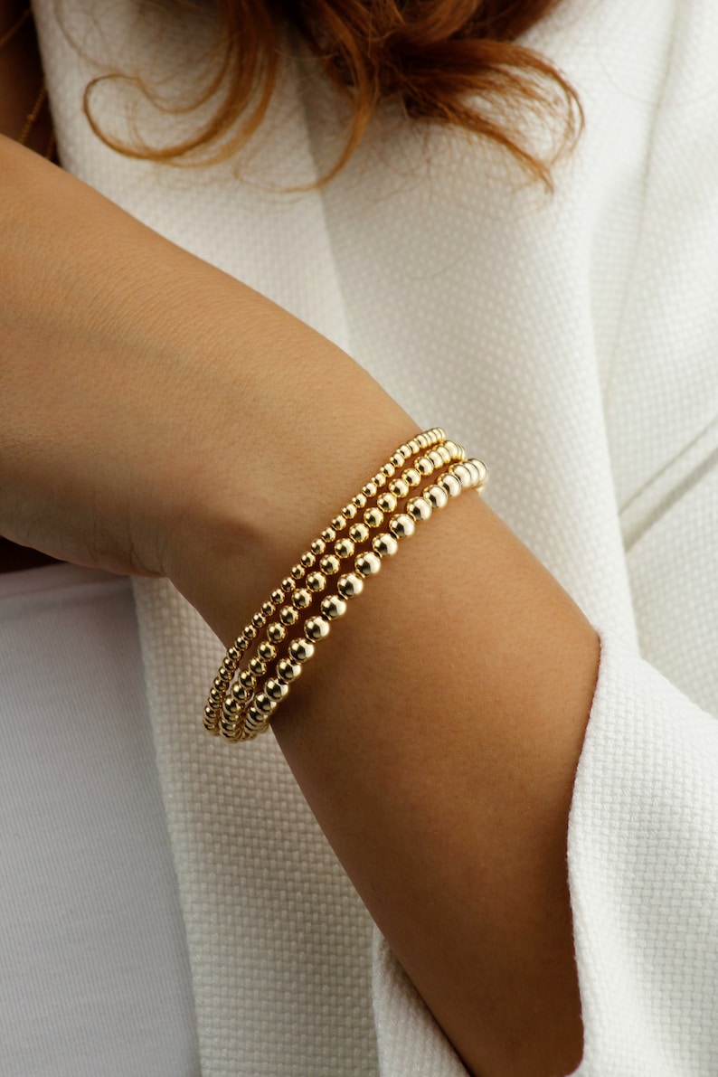 14k Gold Filled Tarnish Resistant Beaded Layering Bracelet Etsy