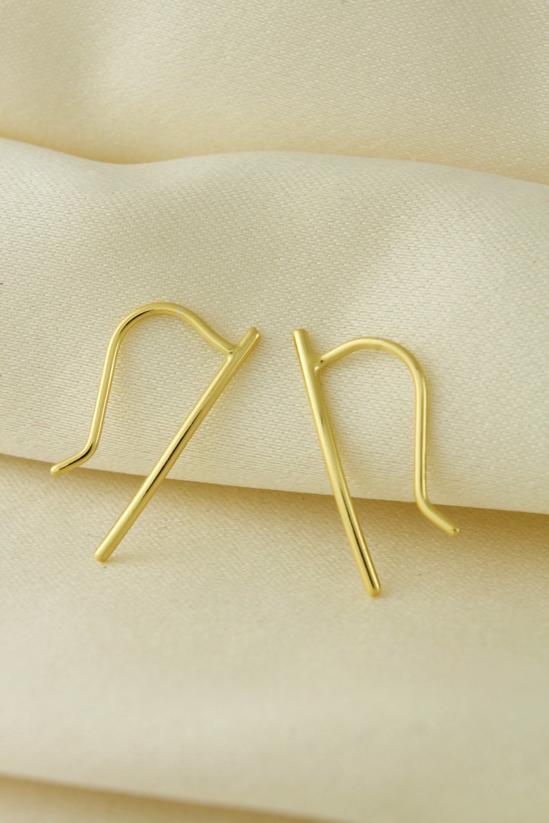 18K Gold Vermeil Ear Climber, Ear Climber, Silver Ear Cuff, Minimalist Simple Ear Climber, Plain Ear Crawlers image 5