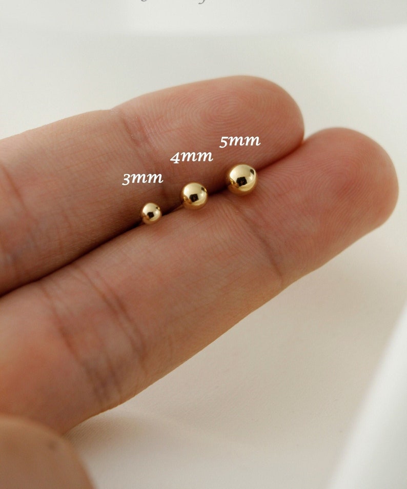 14K Gold Filled Tarnish Resistant Ball Stud Earrings, Gold Filled Plain Ball Stud Earrings 3mm, 4mm, 5mm, Simple Gold Ball Stud Earrings image 1