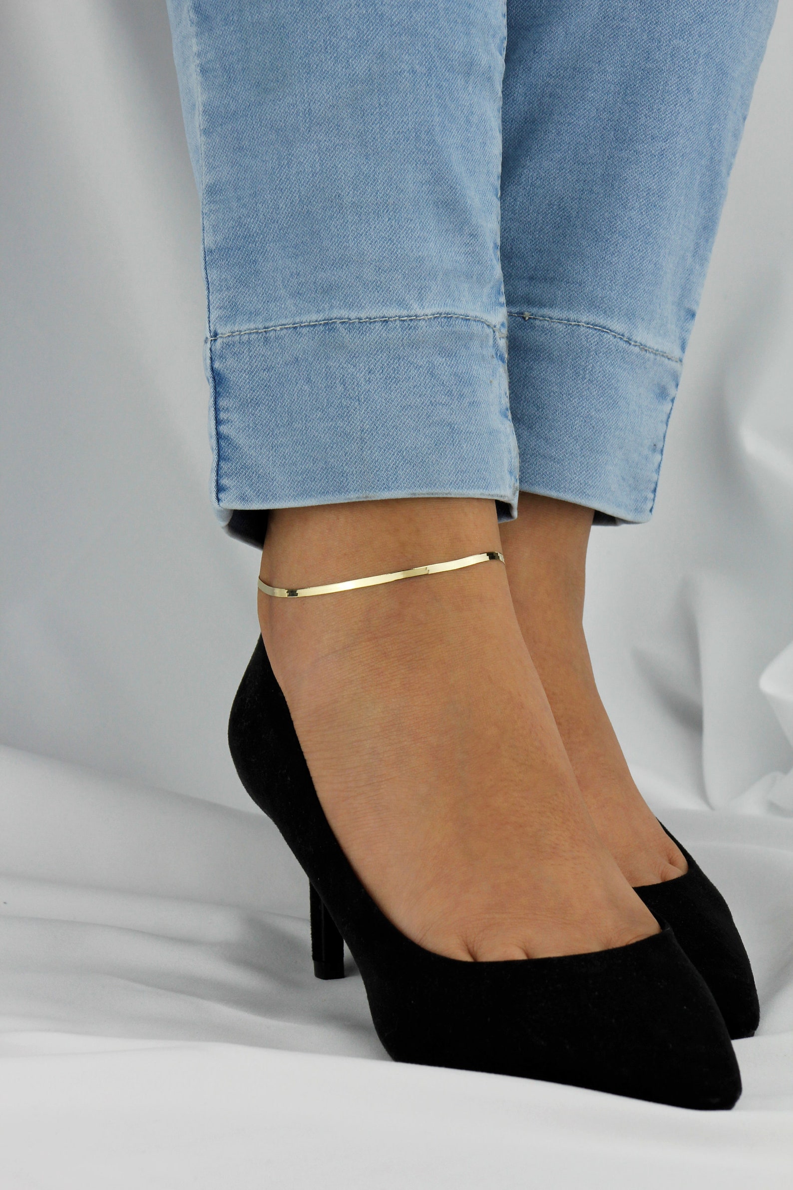 10k Solid Gold Herringbone Anklet Real Gold Anklet Made in Etsy