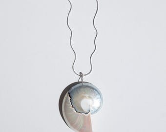 Vintage Nautilus Shell Pendant Sterling Silver Snake Chain Necklace, Unique Handcrafted Jewelry