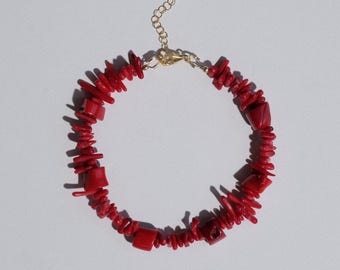 Rote Koralle Fußkettchen oder Armband, 14k Gold-Filled, einzigartiger handgefertigter Schmuck