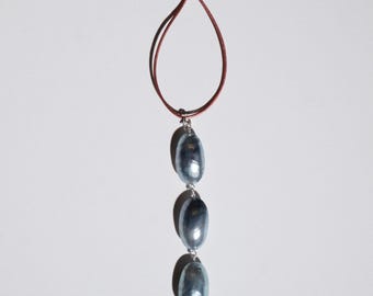 Vintage Geschwollene Blaue Mutter der Perle Trio Anhänger Lange Halskette, Einzigartige Handgefertigte Schmuck