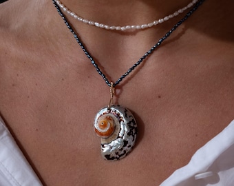 Sarmaticus Muschel Reis Perle Anhänger Halskette, 14k Gold Filled, Einzigartiger handgefertigter Schmuck
