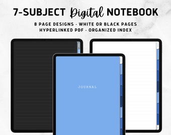 Blue 7-Subject Digital Notebook | 8 Page Designs Digital Journal for Goodnotes | School Notebook for Goodnotes | Goodnotes Template Notebook