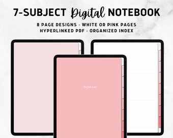 Pink 7-Subject Digital Notebook | 8 Page Designs Digital Journal for Goodnotes | School Notebook for Goodnotes | Goodnotes Template Journal