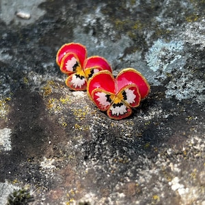 Red violet earrings – handmade flower stud earrings | Spring jewelry in cottagecore style