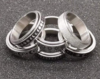 JeweBella 6PCS Anneaux d/'anxiété Fidget Ring pour Les Femmes Open Finger Ring Stress Reliever Spinner Ring avec des Perles