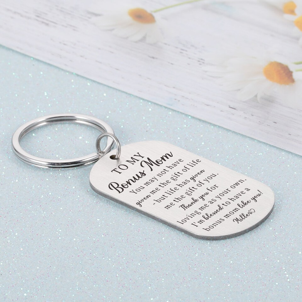 To My Bonus Mom Keychain, Step Mom Gift, Appreciation Gift, Thank You for Loving Me as Your Own