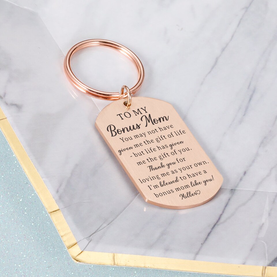 To My Bonus Mom Keychain, Step Mom Gift, Appreciation Gift, Thank You for Loving Me as Your Own