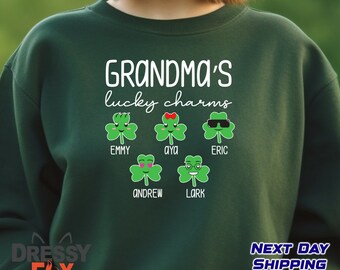 Grandma's Lucky Charms Shirt, Custom Grandma Shirt With Grandkids Names, Custom Mother's Day Shirt, Grandmother Gift Sweatshirt, Gift Tshirt