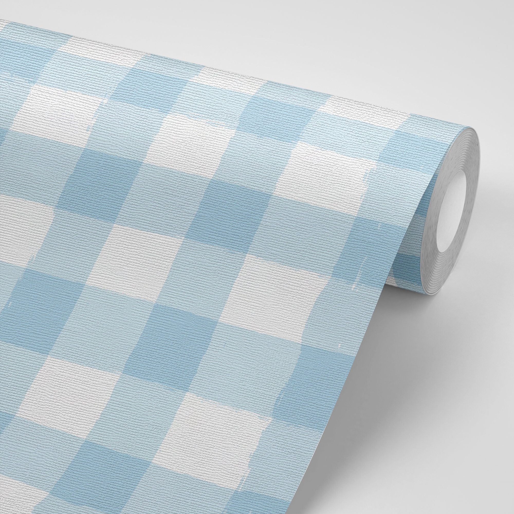 Blue Gingham Peel and Stick Wallpaper Plaid Watercolor Etsy