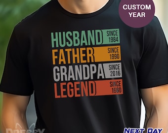 Personalized Dad Grandpa Shirt, Father's Day Shirt, Funny Dad Birthday Gift for Men, Husband Father Grandpa Legend, Grandfather Custom Dates