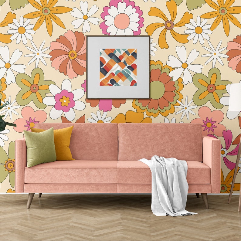 70s 60s Retro Style Floral Peel and Stick Wallpaper Floral - Etsy