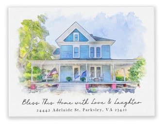 Custom House Portrait Personalized Gift, Personalized Home Gift, Housewarming Gift, Realtor Closing Gift, Watercolor House Portrait Photo