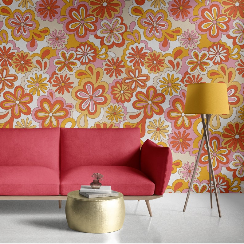 Floral Psychedelic Hippie Pattern Peel and Stick Wallpaper - Etsy