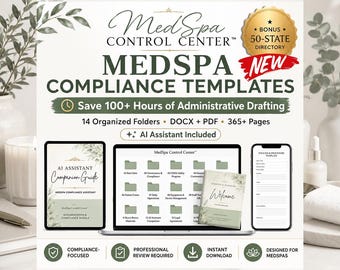 MedSpa Compliance Templates Bundle | OSHA, HIPAA, Audit Prep, Patient Forms, Legal Agreements System & AI Assistant | 2026