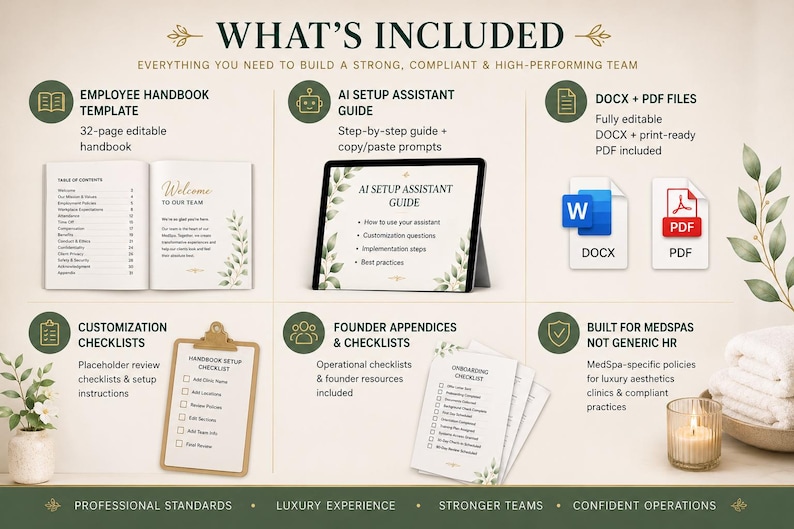 Handbook Appendix Medspa Employee Handbook Template | AI Setup Assistant, Editable DOCX ...