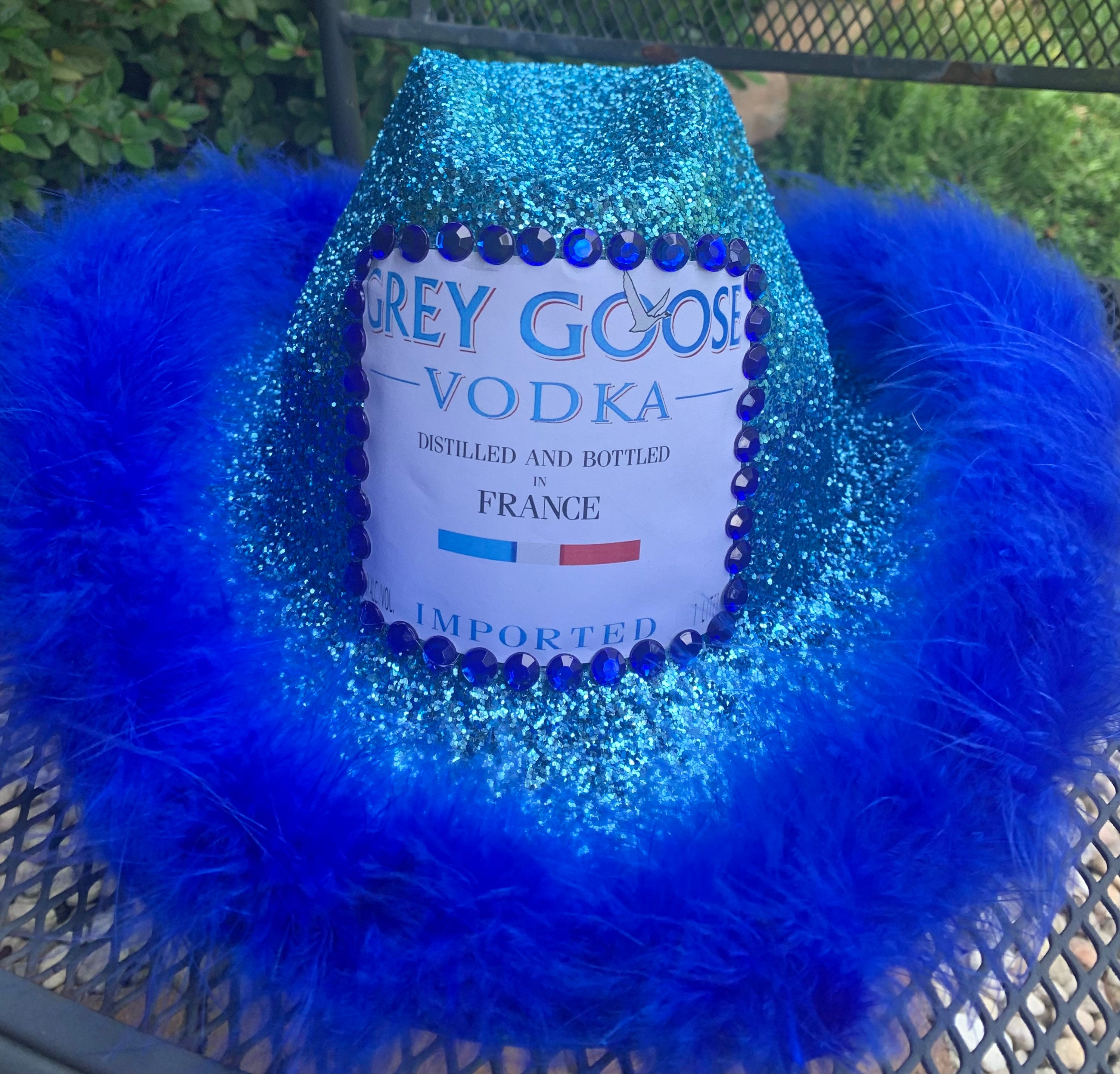 Blue Sparkly Grey Goose Cowboy Hat 