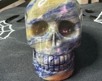 Yellow Blue Sodalite Skull 4" 550g Hand Carved India Crystal Skull