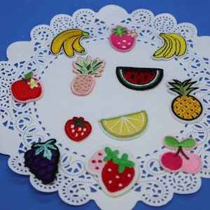 Set of  12pcs  small tiny mini fruit collection apple cherry strawberry  embroidered   iron on patch boy girl scrapbook    about 3-4cm