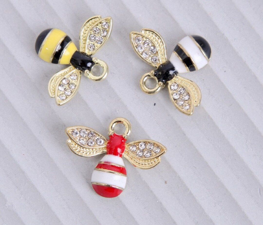 Set of 6pcs White Red Yellow Alloy Metal Rhinestone Bee Bumble Bee ...