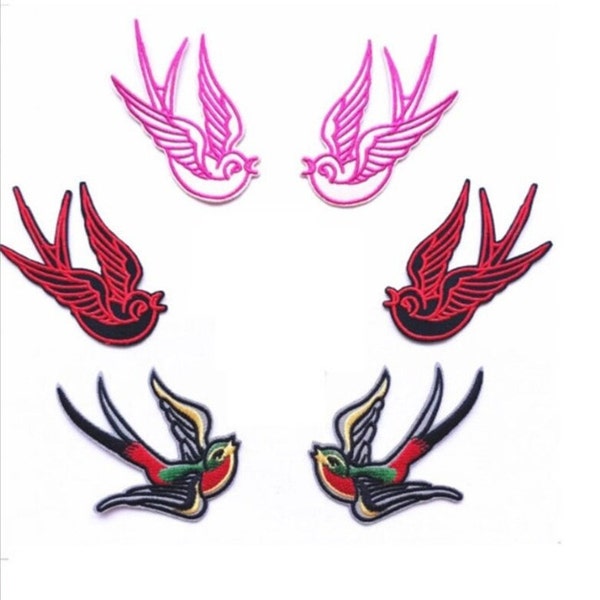 Set of 2pcs 12pcs bulk lot  Pink red  black grey  swallow love bird    iron on patch diy sewing about 3inch