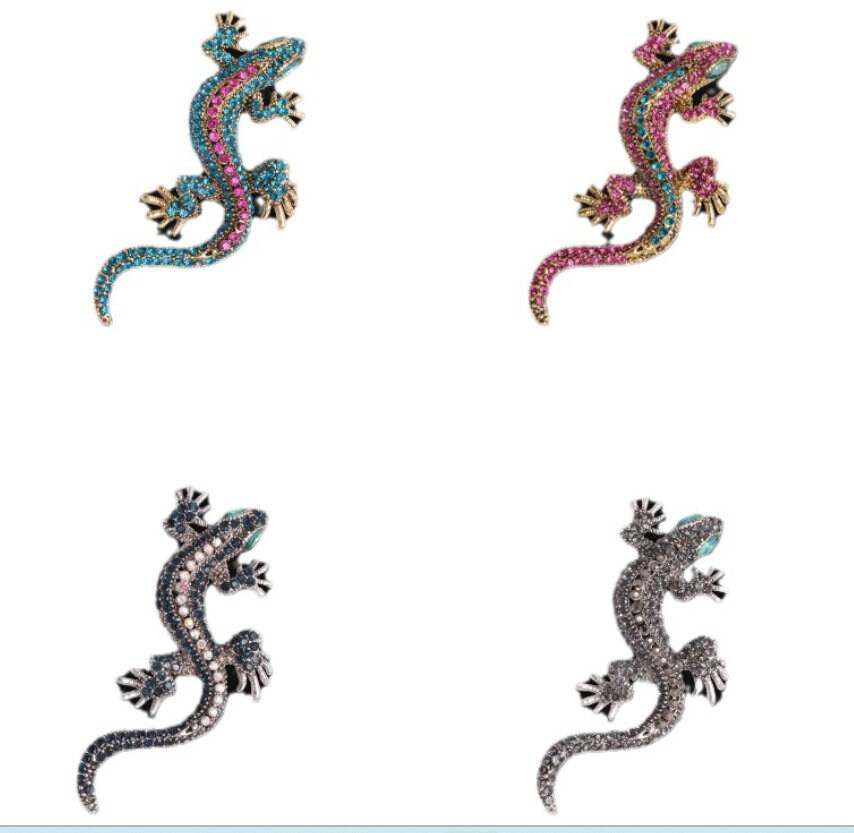 Superbe Broche Lézard Vert émaillé Avec Strass Dorés - Bijou Fantaisie élégant Pour Femme