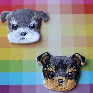 Lot de 12 pièces, 60 pièces, dessin animé, chiot, schnauzer, tête, brodé, fer, écusson, bricolage, 4 cm