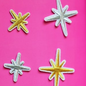 Set of  4pcs 12pcs  60pcs bulk lot large small gold golden silver    star embroidered iron on sewing patch