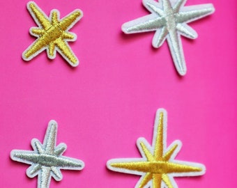 Set of  4pcs 12pcs  60pcs bulk lot large small gold golden silver    star embroidered iron on sewing patch