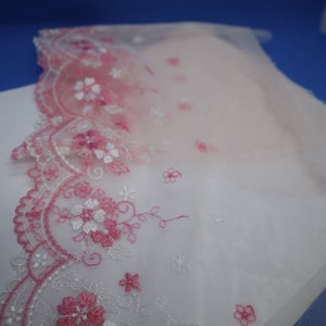 1yard  8yards Pink   flower  embroidered  lace trim diy sewing    wedding doll girl tutu  dress  22cm  8inch