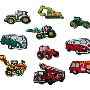 Set of  10pcs  50pcs  bulk lot   truck excavator fire truck fire engine embroidered iron on patch  diy kids boys apparel 5-7CM