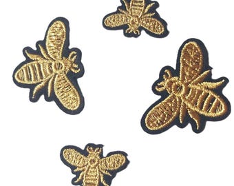 Set of  4pcs  12pcs 100pcs   bulk lot mixed small  large sizes  gold golden  bumble bee   embroidered iron on  patch 1inch 2inch wholesale